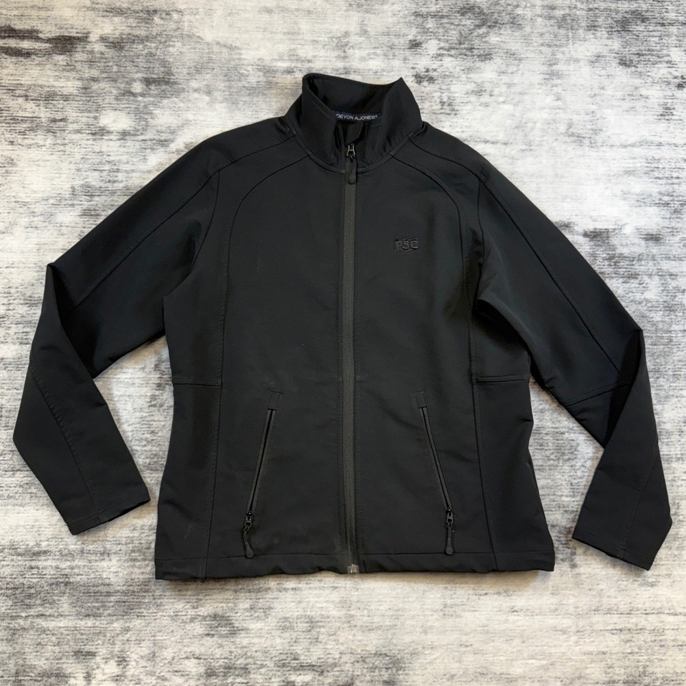 Devon & Jones Mens Black Softshell Full Zip Jacket Mock Neck Size Large PSC Logo